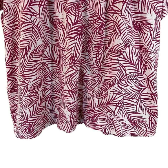 Hasting & Smith Top Plus 1X Pink White Tropical Leaf Pattern Henley Seersucker - Picture 6 of 8